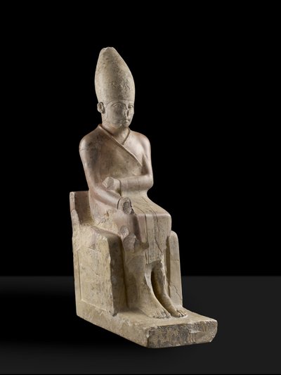 Seated statue of Pharaoh Khasekhem with conquered foes incised around the base, Hierakonpolis, c.2700 BC by Egyptian 2nd Dynasty